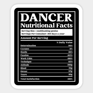 Dancer Nutrition Facts Funny Dancer and Dancing Sticker